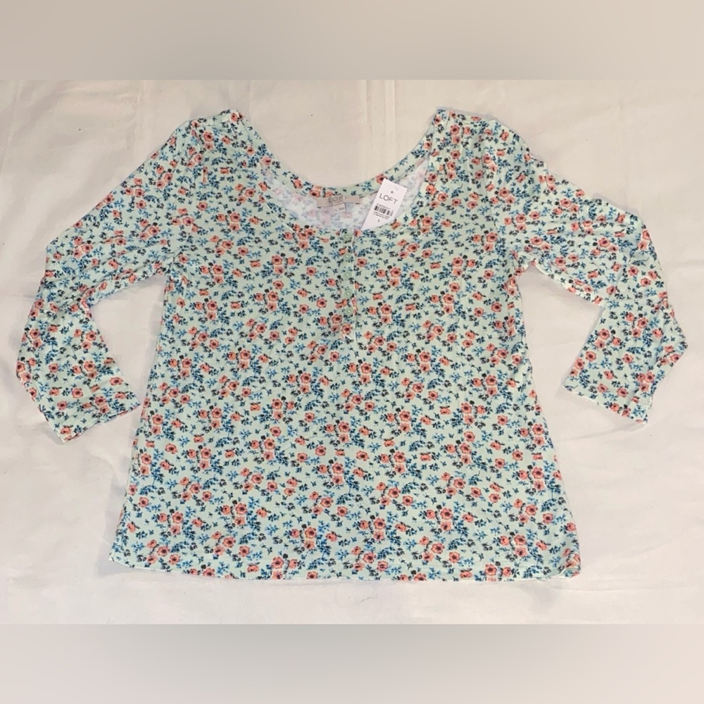 Loft Sleep Floral Henley Three-Quarter Sleeve Top - Picture 7 of 12